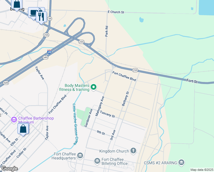map of restaurants, bars, coffee shops, grocery stores, and more near 6801 Mahogany Avenue in Fort Smith