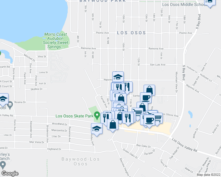 map of restaurants, bars, coffee shops, grocery stores, and more near 1952 8th St in Baywood-Los Osos