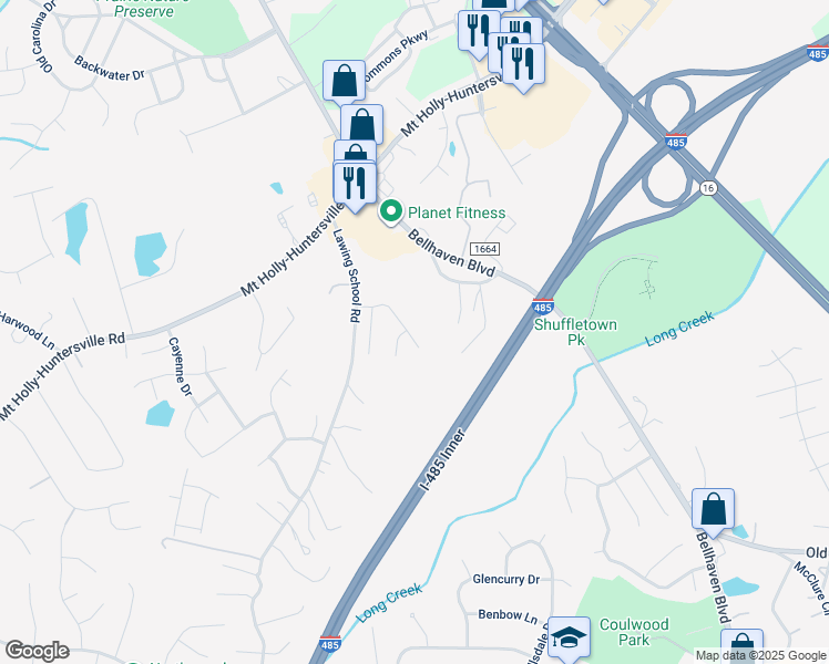 map of restaurants, bars, coffee shops, grocery stores, and more near 3027 Christian Scott Lane in Charlotte