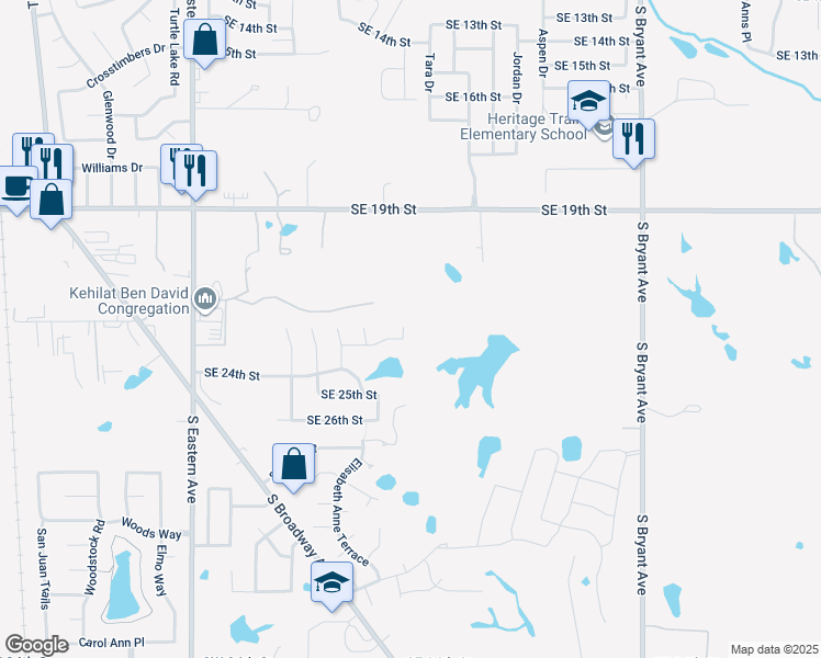 map of restaurants, bars, coffee shops, grocery stores, and more near 2300 Karsten Creek Drive in Moore