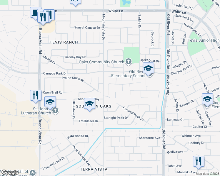 map of restaurants, bars, coffee shops, grocery stores, and more near 4314 Cron Way in Bakersfield