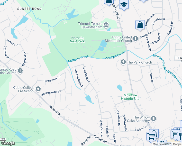 map of restaurants, bars, coffee shops, grocery stores, and more near 6131 Patric Alan Court in Charlotte