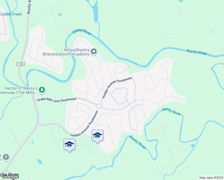 map of restaurants, bars, coffee shops, grocery stores, and more near 2111 Galloway Lane Southwest in Concord