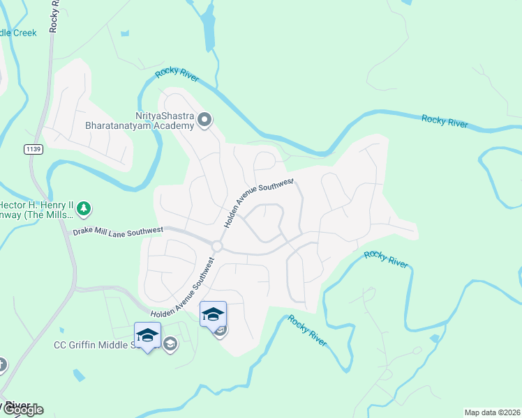 map of restaurants, bars, coffee shops, grocery stores, and more near 2134 Galloway Lane Southwest in Concord
