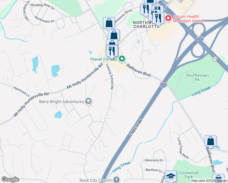 map of restaurants, bars, coffee shops, grocery stores, and more near in Charlotte