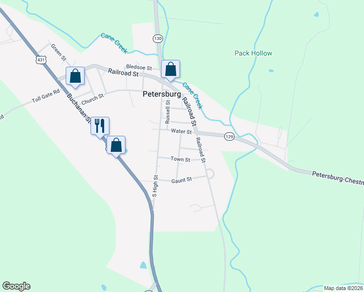 map of restaurants, bars, coffee shops, grocery stores, and more near 212 College Street in Petersburg