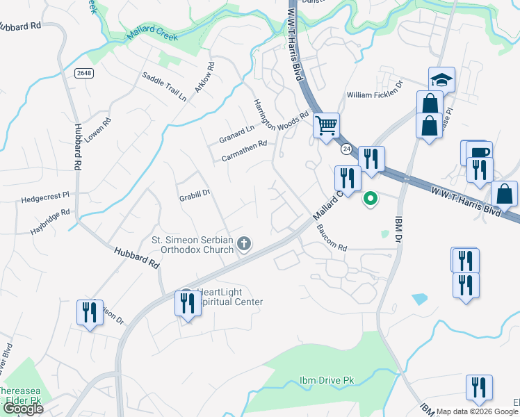 map of restaurants, bars, coffee shops, grocery stores, and more near 3124 Burkston Road in Charlotte