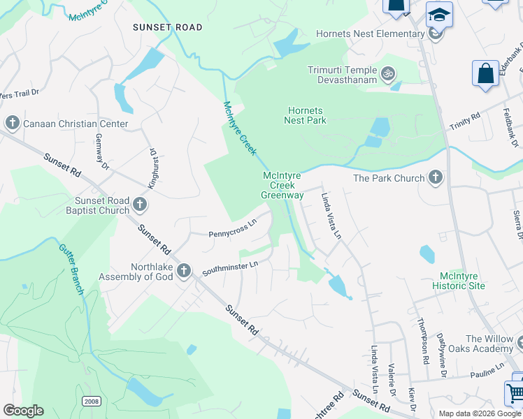map of restaurants, bars, coffee shops, grocery stores, and more near 5824 Pennycross Lane in Charlotte
