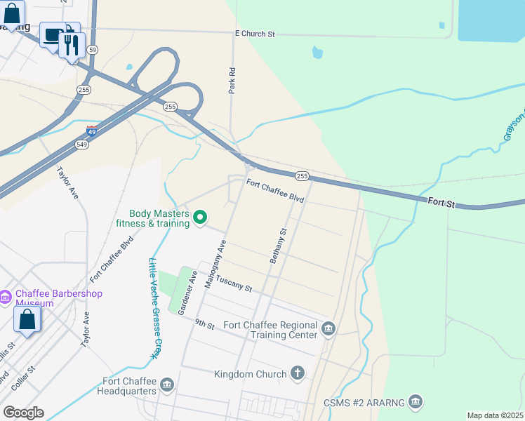 map of restaurants, bars, coffee shops, grocery stores, and more near 6801 Mahogany Avenue in Fort Smith