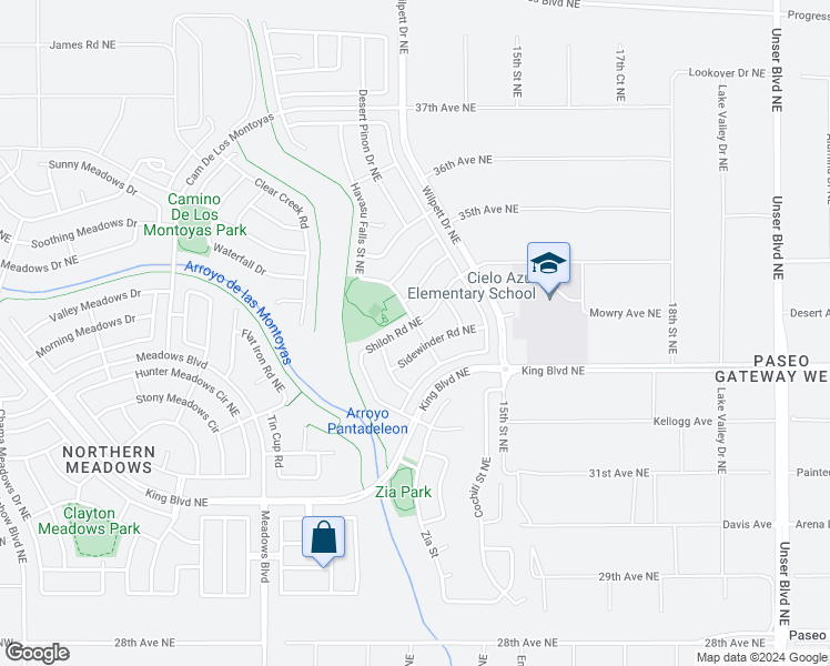 map of restaurants, bars, coffee shops, grocery stores, and more near 3544 Shiloh Road Northeast in Rio Rancho