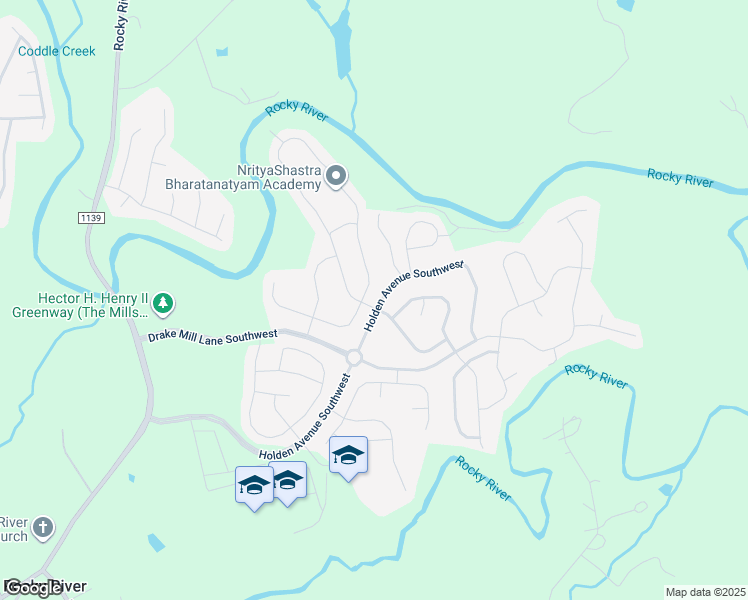 map of restaurants, bars, coffee shops, grocery stores, and more near 7307 Waterwheel Street Southwest in Concord