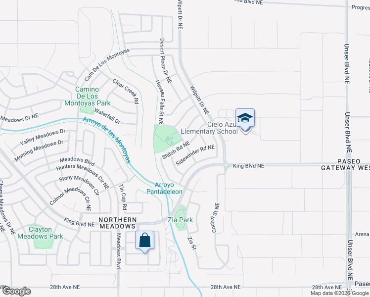 map of restaurants, bars, coffee shops, grocery stores, and more near 3532 Shiloh Road Northeast in Rio Rancho