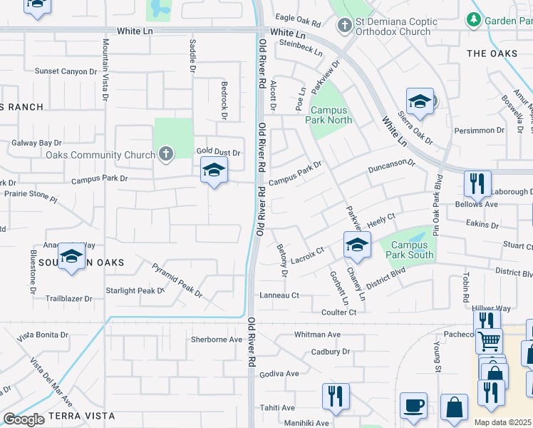 map of restaurants, bars, coffee shops, grocery stores, and more near 4311 Tweeddale Drive in Bakersfield
