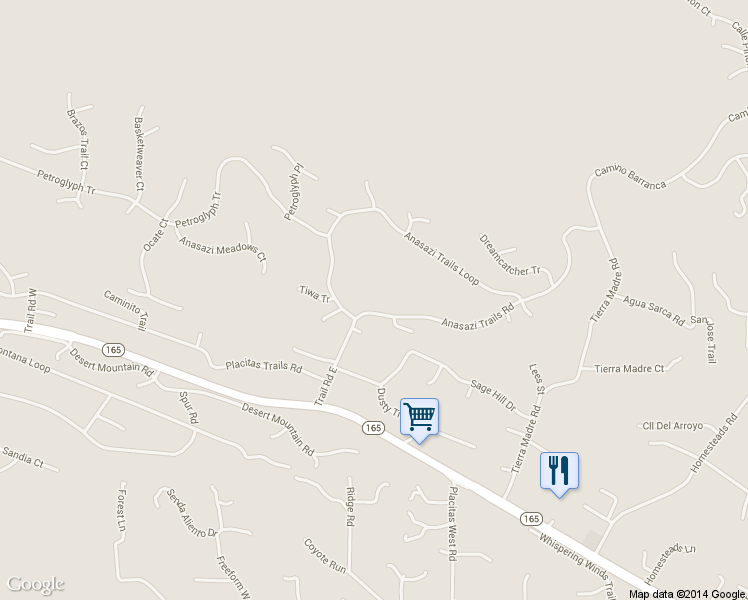 map of restaurants, bars, coffee shops, grocery stores, and more near 33 Anasazi Trails Rd in Placitas