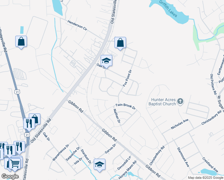 map of restaurants, bars, coffee shops, grocery stores, and more near 4413 Singing Oak Court in Charlotte