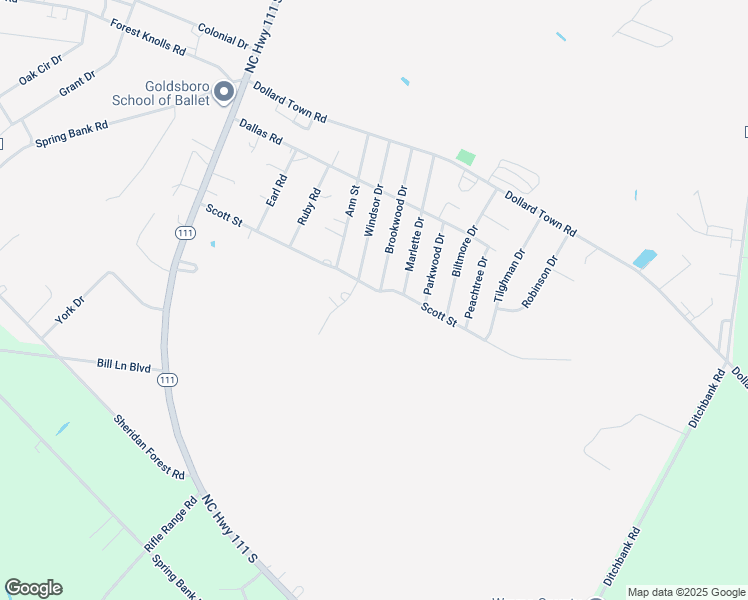 map of restaurants, bars, coffee shops, grocery stores, and more near 300 Scott Street in Goldsboro