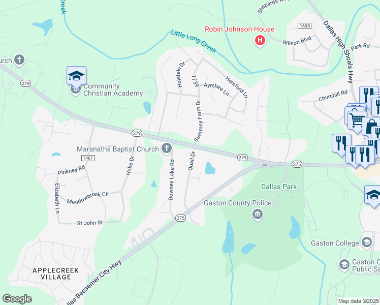 map of restaurants, bars, coffee shops, grocery stores, and more near 109 Quail Drive in Dallas