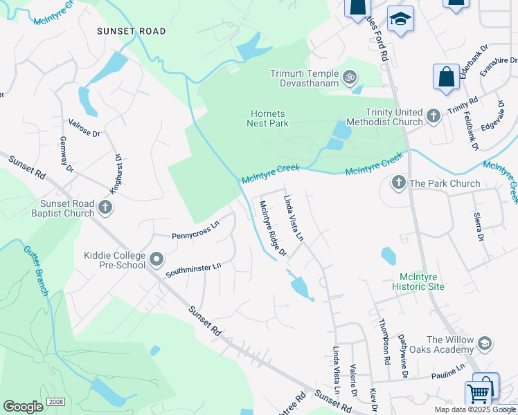 map of restaurants, bars, coffee shops, grocery stores, and more near 6309 McIntyre Ridge Drive in Charlotte