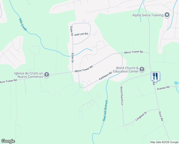 map of restaurants, bars, coffee shops, grocery stores, and more near 665 Micro Tower Road in Lillington