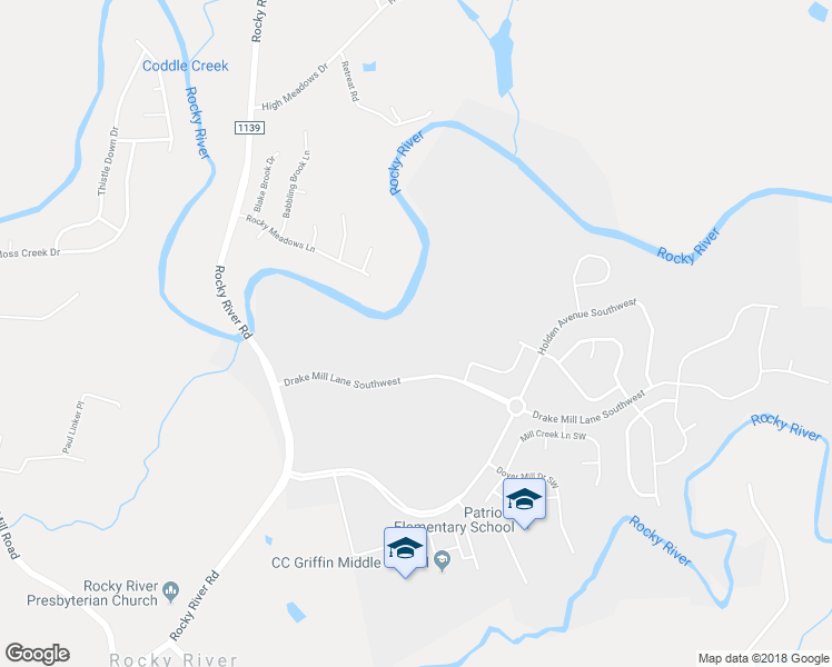 map of restaurants, bars, coffee shops, grocery stores, and more near 2169 Grist Mill Drive Southwest in Concord
