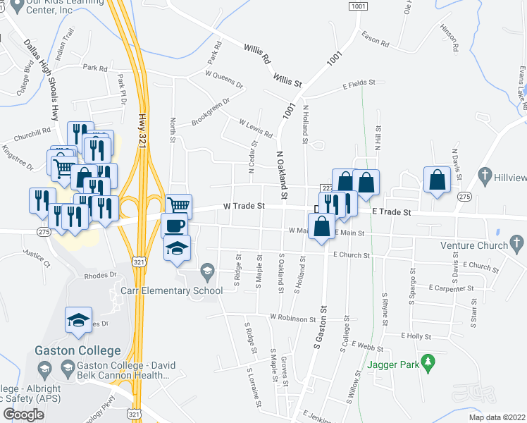 map of restaurants, bars, coffee shops, grocery stores, and more near 333 West Trade Street in Dallas
