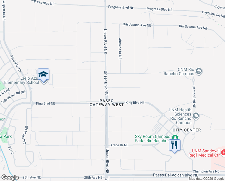 map of restaurants, bars, coffee shops, grocery stores, and more near 1810 33rd Street Southeast in Rio Rancho