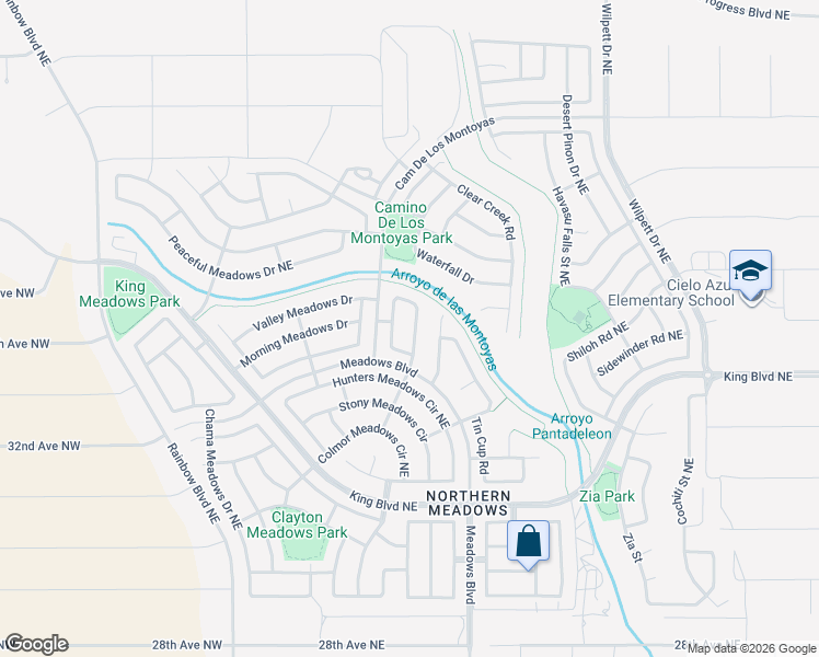 map of restaurants, bars, coffee shops, grocery stores, and more near 3509 Elder Meadows Drive Northeast in Rio Rancho