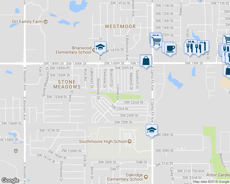 map of restaurants, bars, coffee shops, grocery stores, and more near 1504 Southwest 21st Street in Oklahoma City