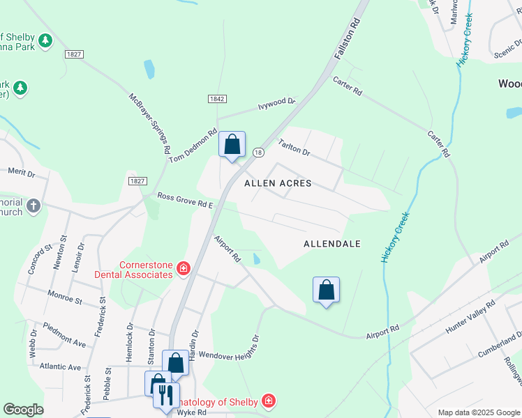 map of restaurants, bars, coffee shops, grocery stores, and more near 105 T R Harris Drive in Shelby