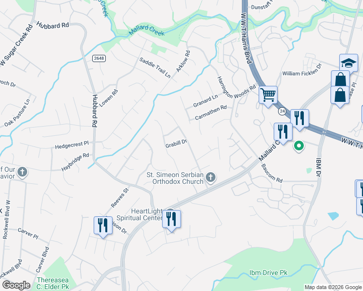map of restaurants, bars, coffee shops, grocery stores, and more near 3233 Mason Drive in Charlotte