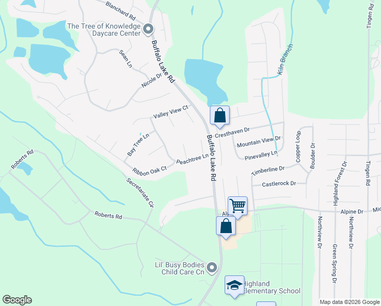 map of restaurants, bars, coffee shops, grocery stores, and more near 115 Peachtree Lane in Sanford