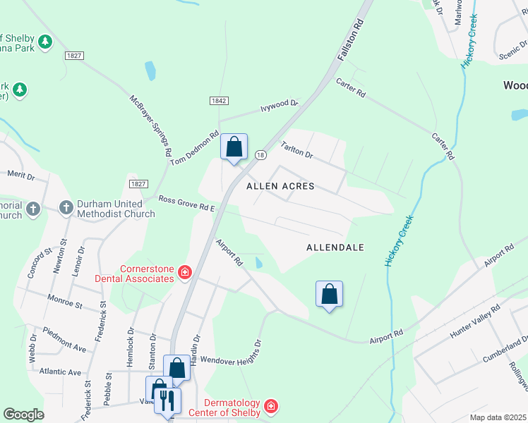 map of restaurants, bars, coffee shops, grocery stores, and more near 105 T R Harris Drive in Shelby