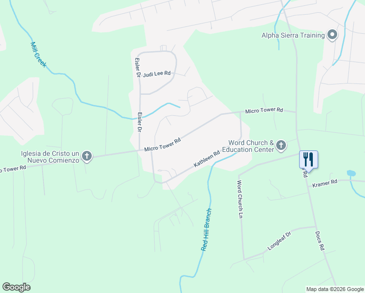 map of restaurants, bars, coffee shops, grocery stores, and more near 665 Micro Tower Road in Lillington