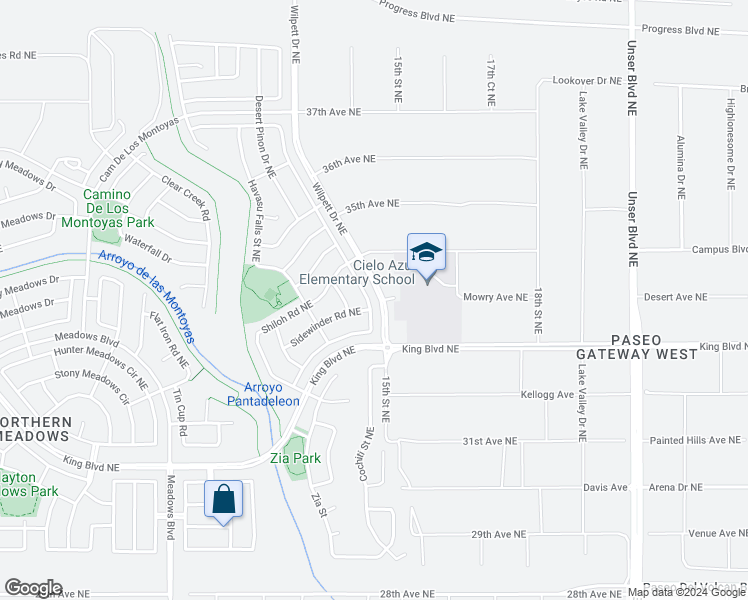 map of restaurants, bars, coffee shops, grocery stores, and more near 3524 Oasis Springs Road Northeast in Rio Rancho