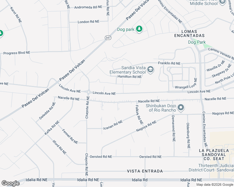 map of restaurants, bars, coffee shops, grocery stores, and more near Lincoln Avenue Northeast in Rio Rancho