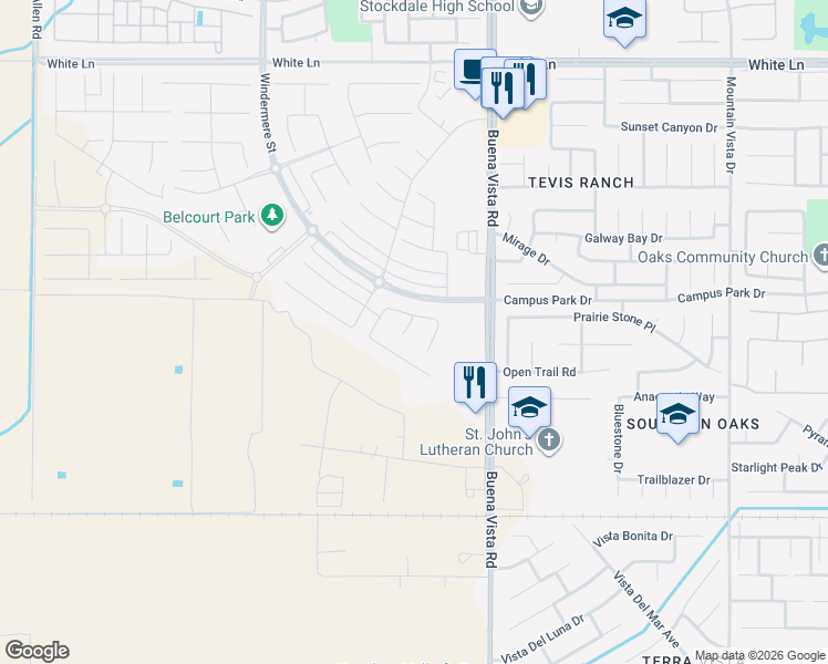 map of restaurants, bars, coffee shops, grocery stores, and more near 11610 Cloverfield Circle in Bakersfield