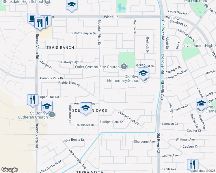 map of restaurants, bars, coffee shops, grocery stores, and more near 4314 Cron Way in Bakersfield