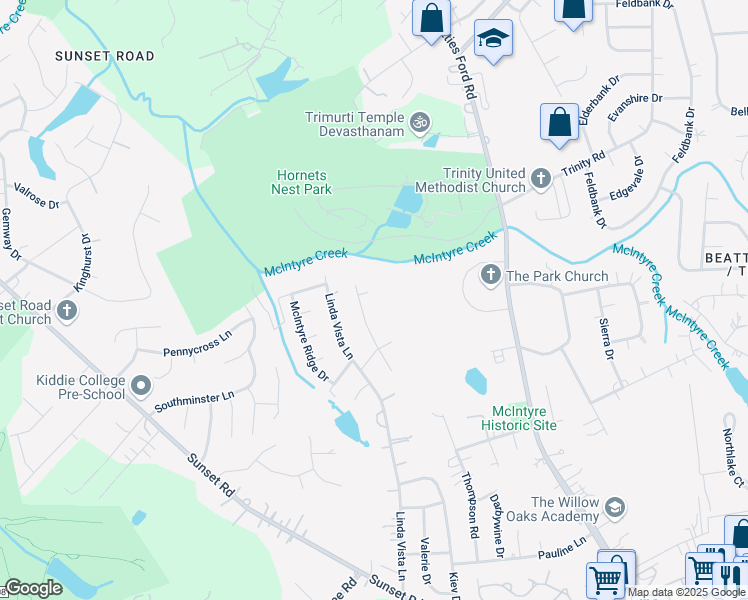 map of restaurants, bars, coffee shops, grocery stores, and more near 6131 Patric Alan Court in Charlotte
