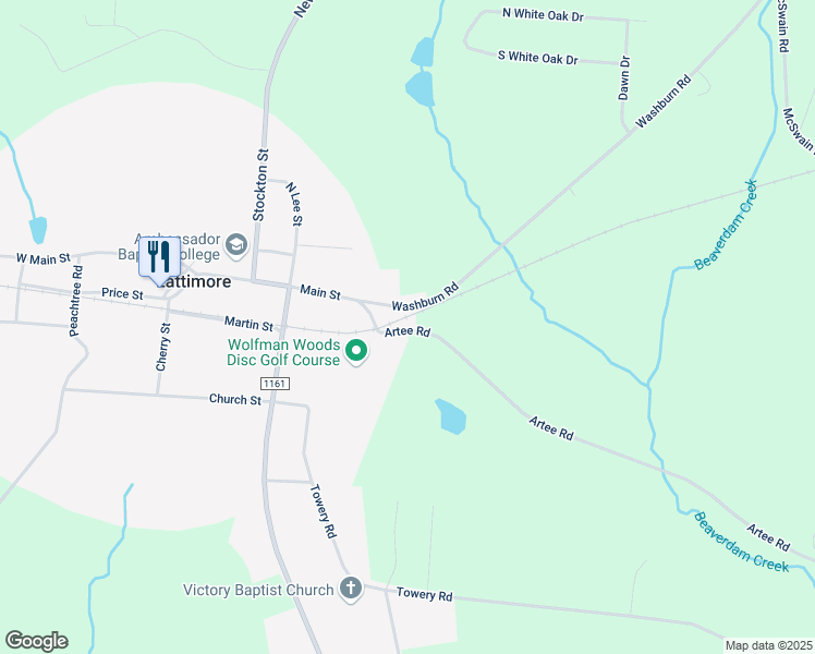 map of restaurants, bars, coffee shops, grocery stores, and more near 3864 Artee Road in Shelby