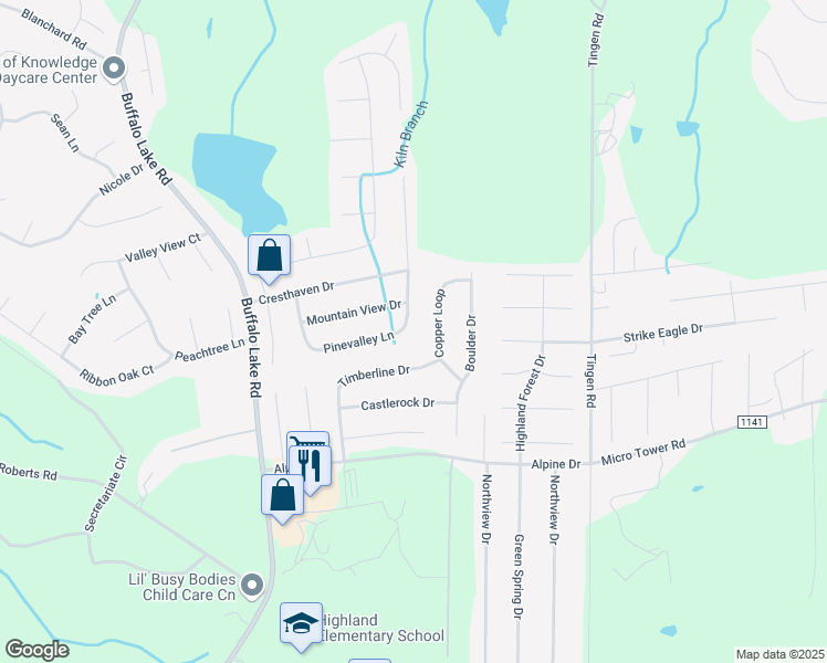 map of restaurants, bars, coffee shops, grocery stores, and more near 356 Pinevalley Lane in Sanford