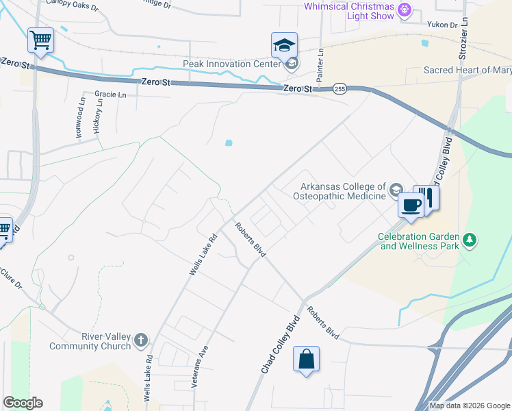 map of restaurants, bars, coffee shops, grocery stores, and more near Wells Lake Road in Fort Smith