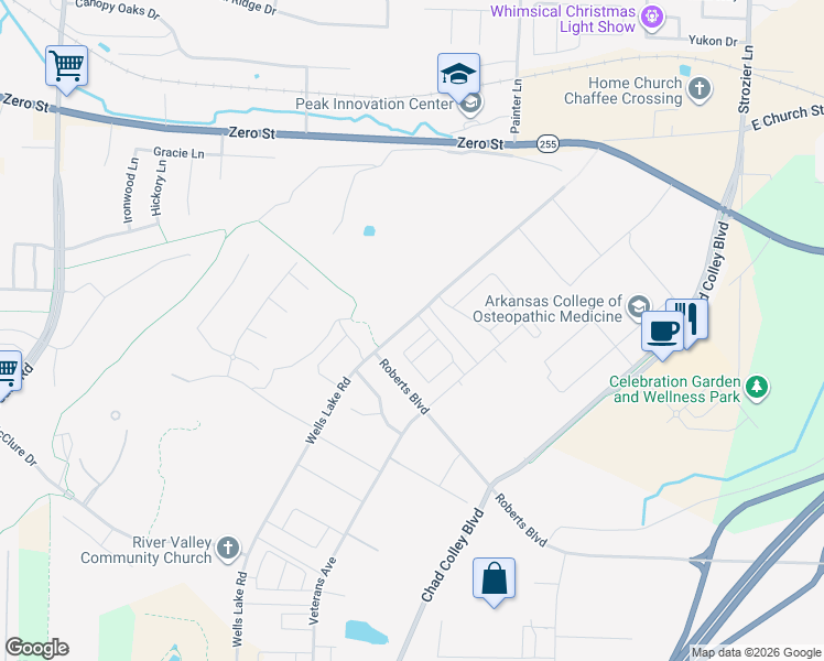 map of restaurants, bars, coffee shops, grocery stores, and more near Wells Lake Road in Fort Smith
