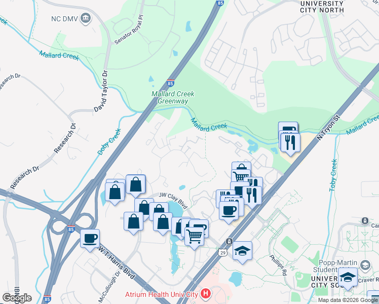 map of restaurants, bars, coffee shops, grocery stores, and more near in Charlotte