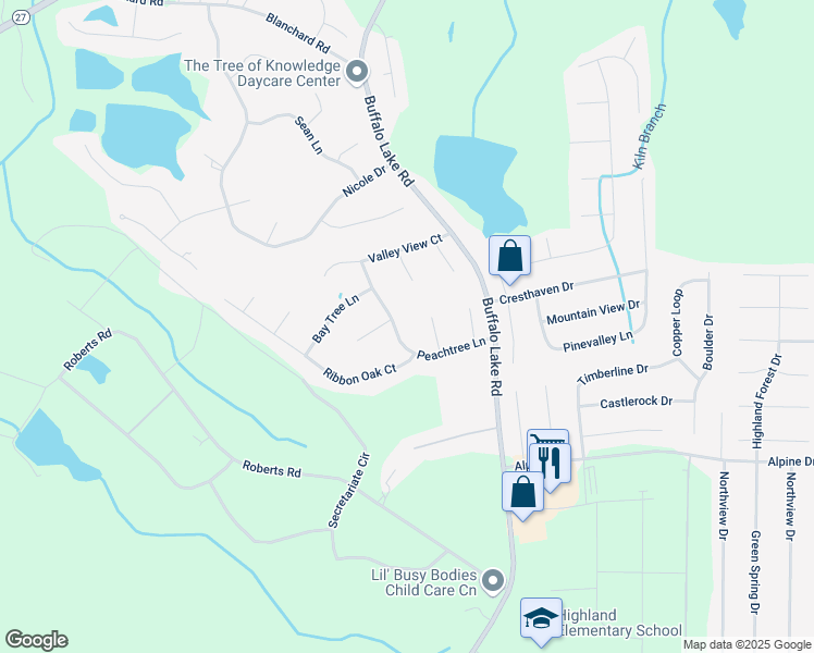 map of restaurants, bars, coffee shops, grocery stores, and more near 300 Peachtree Lane in Sanford