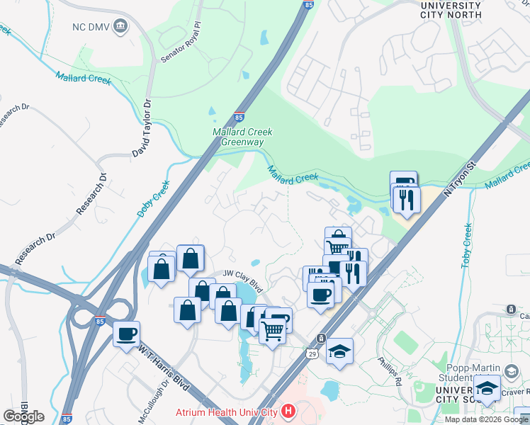 map of restaurants, bars, coffee shops, grocery stores, and more near in Charlotte