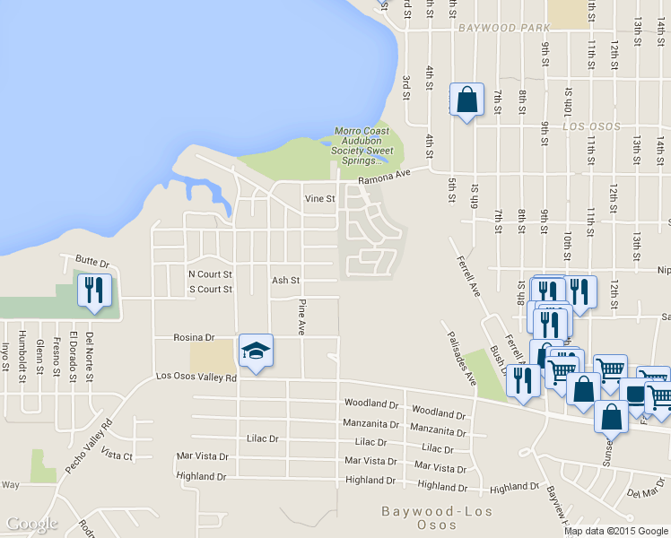 map of restaurants, bars, coffee shops, grocery stores, and more near 599 Henrietta Avenue in Baywood-Los Osos