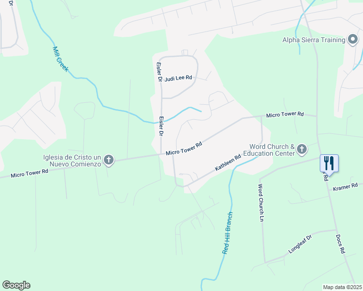 map of restaurants, bars, coffee shops, grocery stores, and more near 704 Micro Tower Road in Lillington