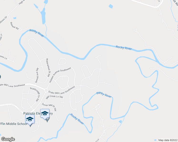 map of restaurants, bars, coffee shops, grocery stores, and more near Boulaide Street Southwest in Concord