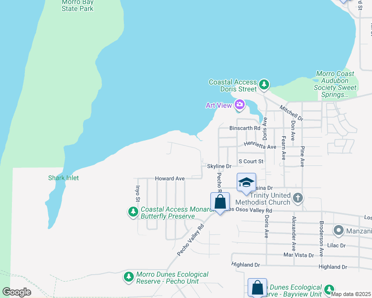 map of restaurants, bars, coffee shops, grocery stores, and more near 242 Butte Drive in Baywood-Los Osos