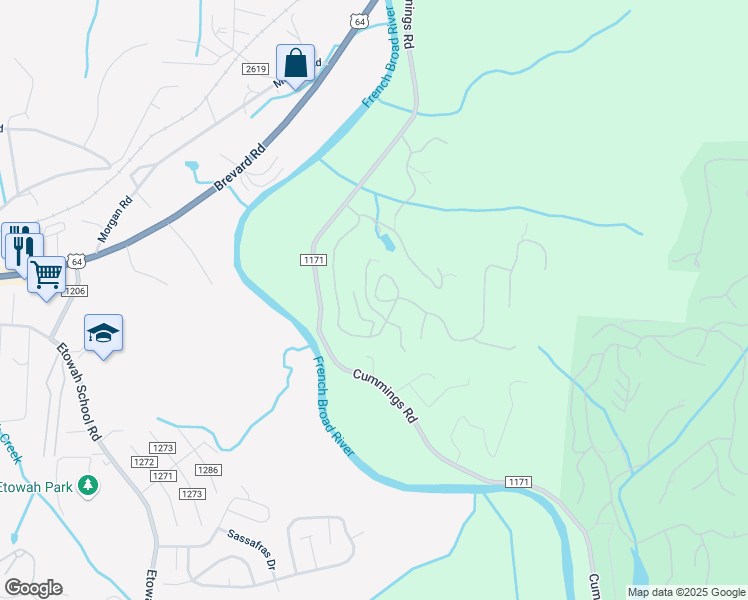 map of restaurants, bars, coffee shops, grocery stores, and more near 190 Circle Top Drive in Hendersonville
